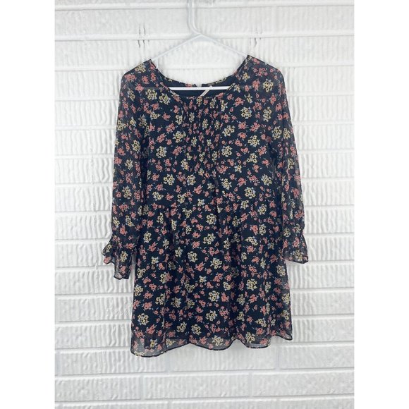 Free People Dresses & Skirts - FREE PEOPLE Black Floral Mini Long Sleeve Dress size 2